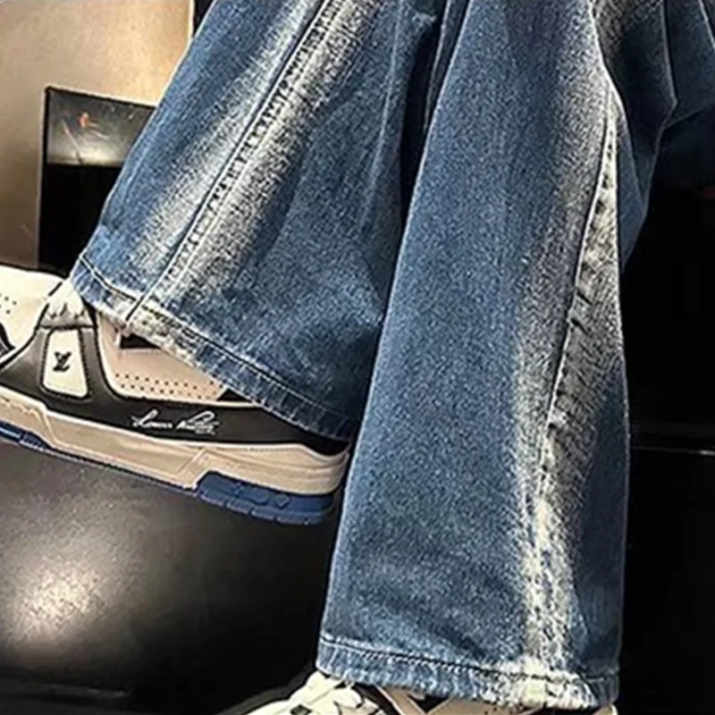 Men Clothing 2022 New Pattern Vintage Recreational Versatile Blue Jeans Loose Straight Cylinder Broad Leg Trousers Autumn Female