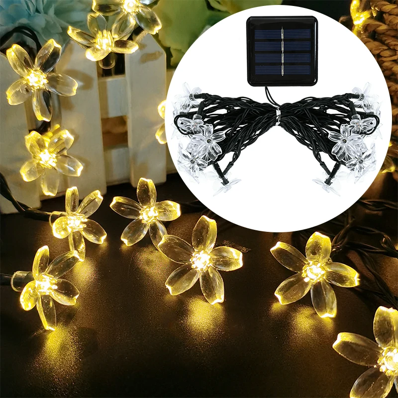 

7Meter Solar Led Garland Cherry Blossoms Lights String for Home Garden Outdoor Decor Courtyard Arbor Fairy Light Christmas Decor