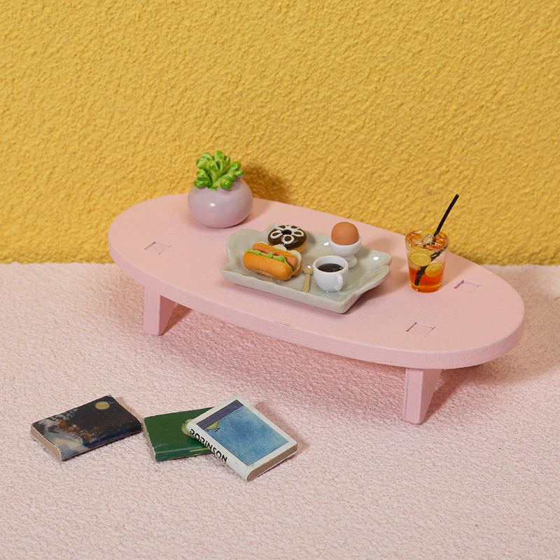 

Мебель для кукольного домика 1: 12, миниатюрная имитация, маленький розовый милый деревянный круглый стол для кукольного домика, декоративна...