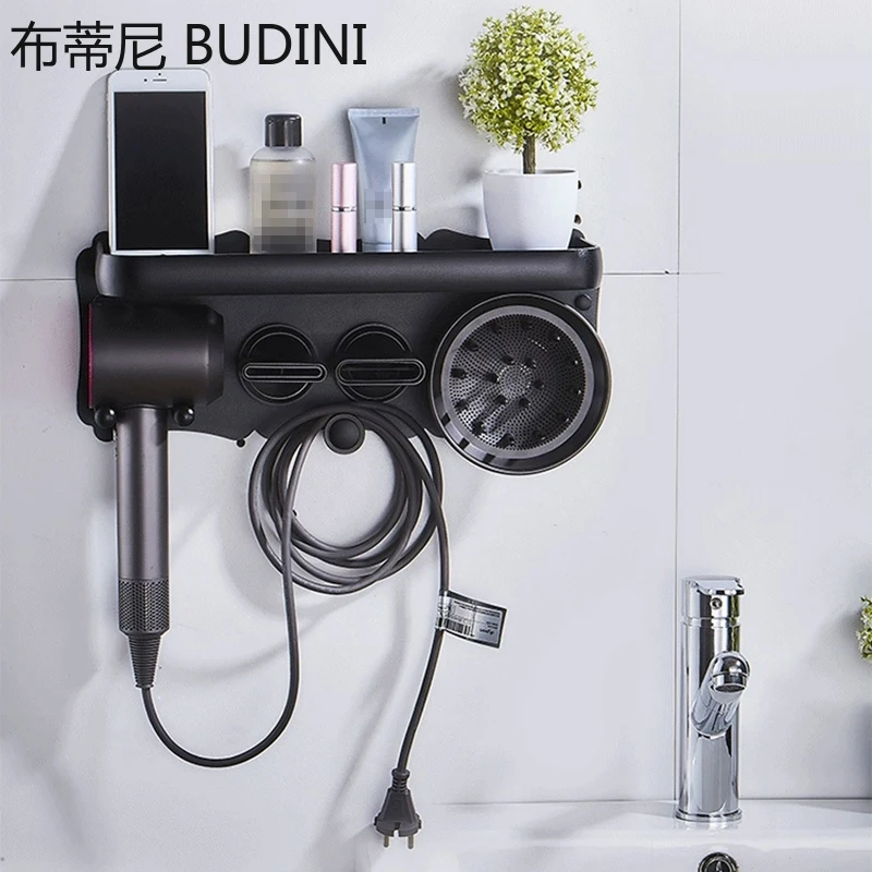 Настенный держатель для сушилки и бигуди черного золотого цвета |