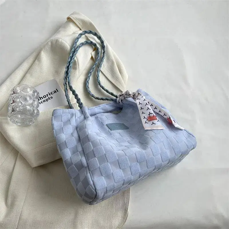 2023 New High Capacity Tote Bag Commuter Cute Women's Bag Premium Canvas Bag Casual Plaid Square Solid Color Shoulder Bag