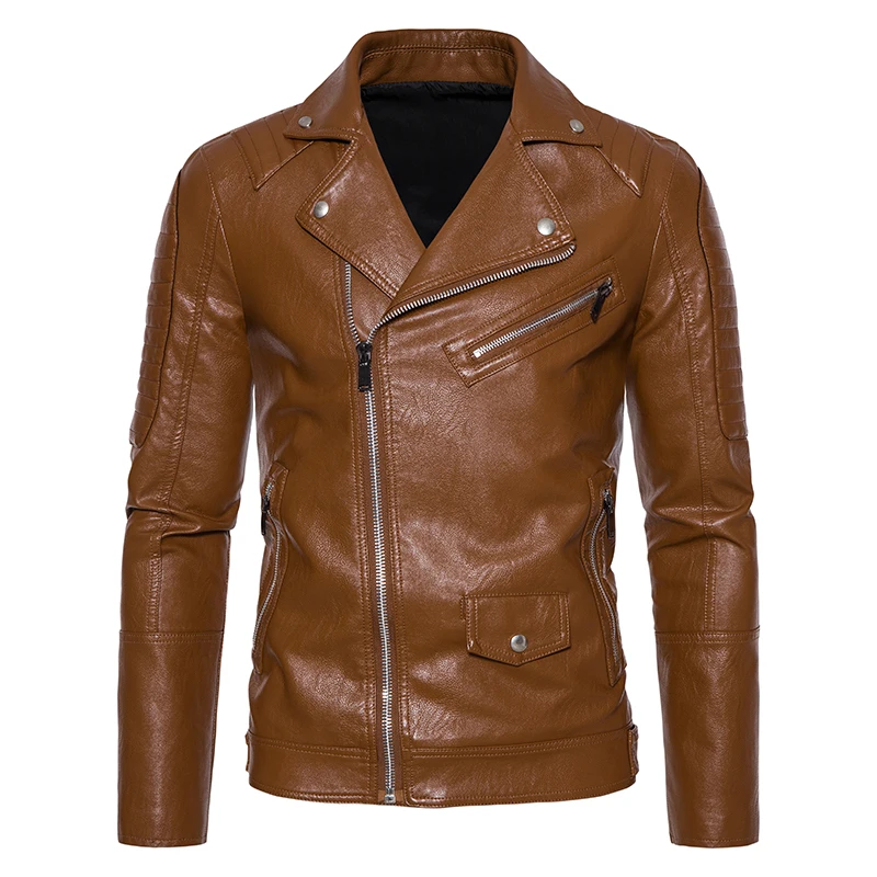 

Men Autumn Brand New Causal Vintage Leather Jacket Coat Men Spring Outfit Design Motor Biker Pocket Pu Leather Jacket