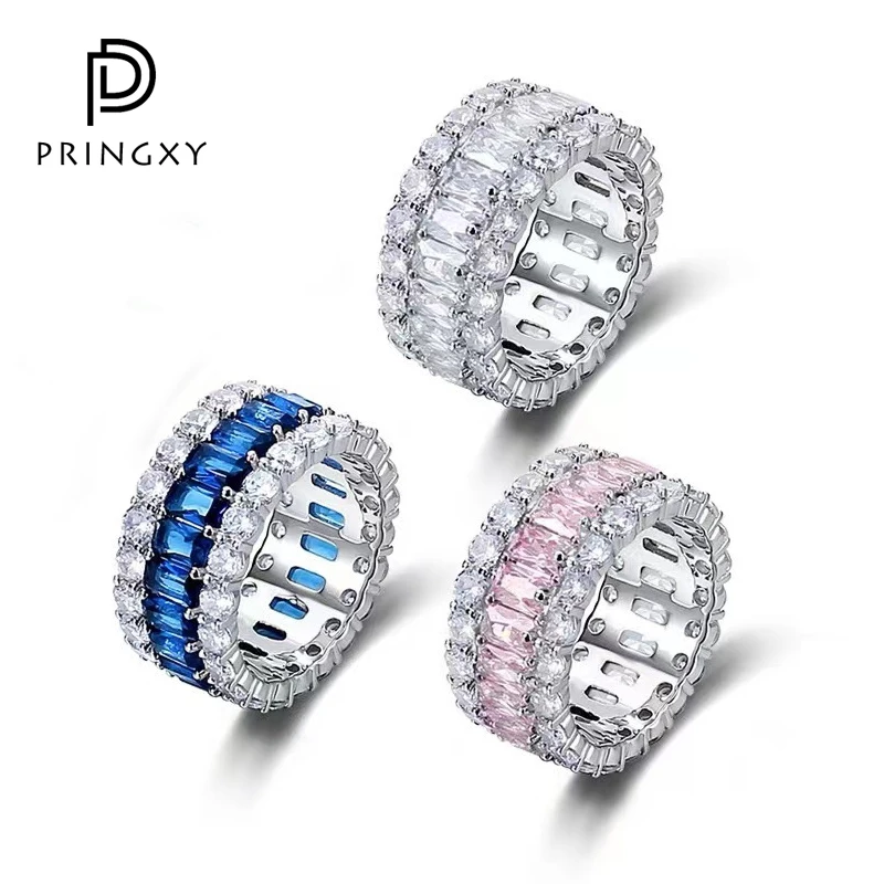 

PRINGXY Luxury Three-Row Diamond Line Rings For Women 925 Sterling Silver Wedding Ring Circle Ring Fashion Jewelry Party Gift