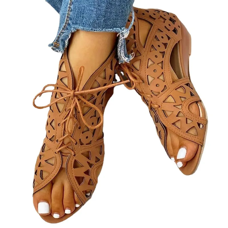 2022 New Ladies Summer Lace Gladiator Boot Sandals Casual Wedge Comfort Women Sandals Plus Size 35-42 Zapatillas De Mujer