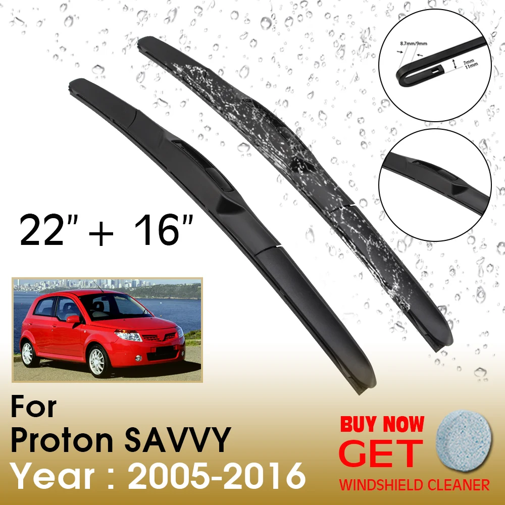 

Car Wiper Blade For Proton SAVVY 22"+16" 2005-2016 Front Window Washer Windscreen Windshield Wipers Blades Accessories