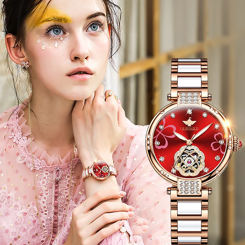 OUPINKE Top Automatic Women Watches Swiss Brand Luxury Waterproof Sapphire Crystal Ceramic Ladies Wristwatch Bracelet Set enlarge