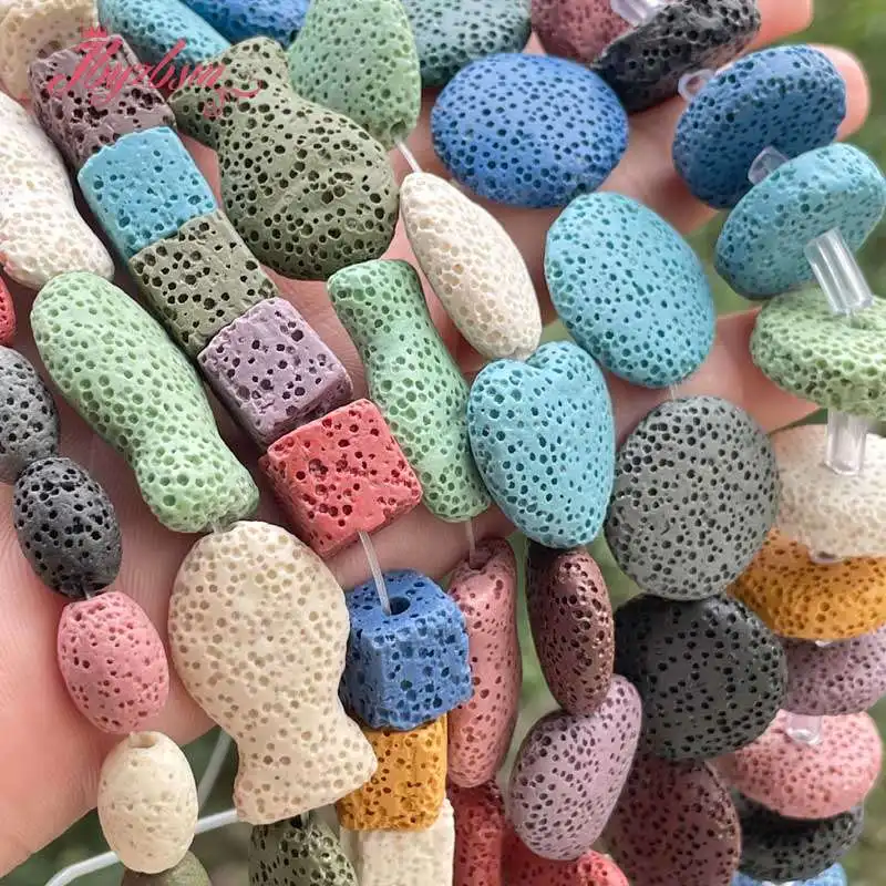 Натуральные разноцветные бусины из лавового камня каменные для DIY ожерелья