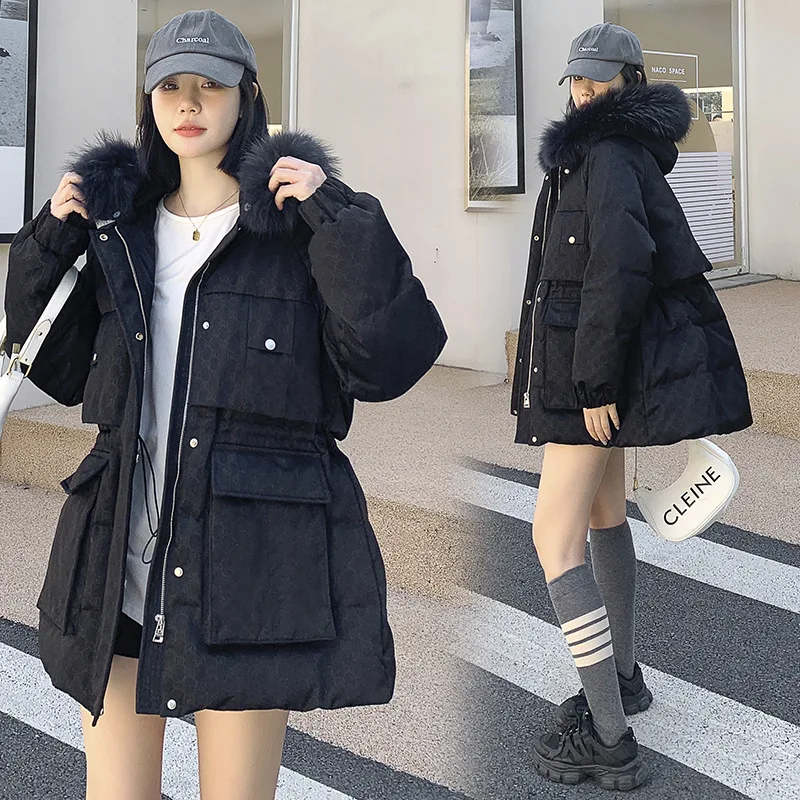 Winter long fur collar hooded Parker down jacket