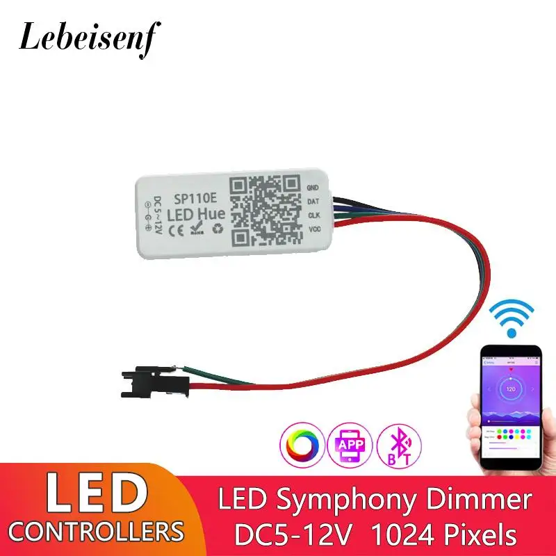 

SP110E Addressable LED Bluetooth Dimmer Controller DC 5-12V 1024 Pixels for SK6812 WS2812 Programmable RGB LED Magic Color Strip