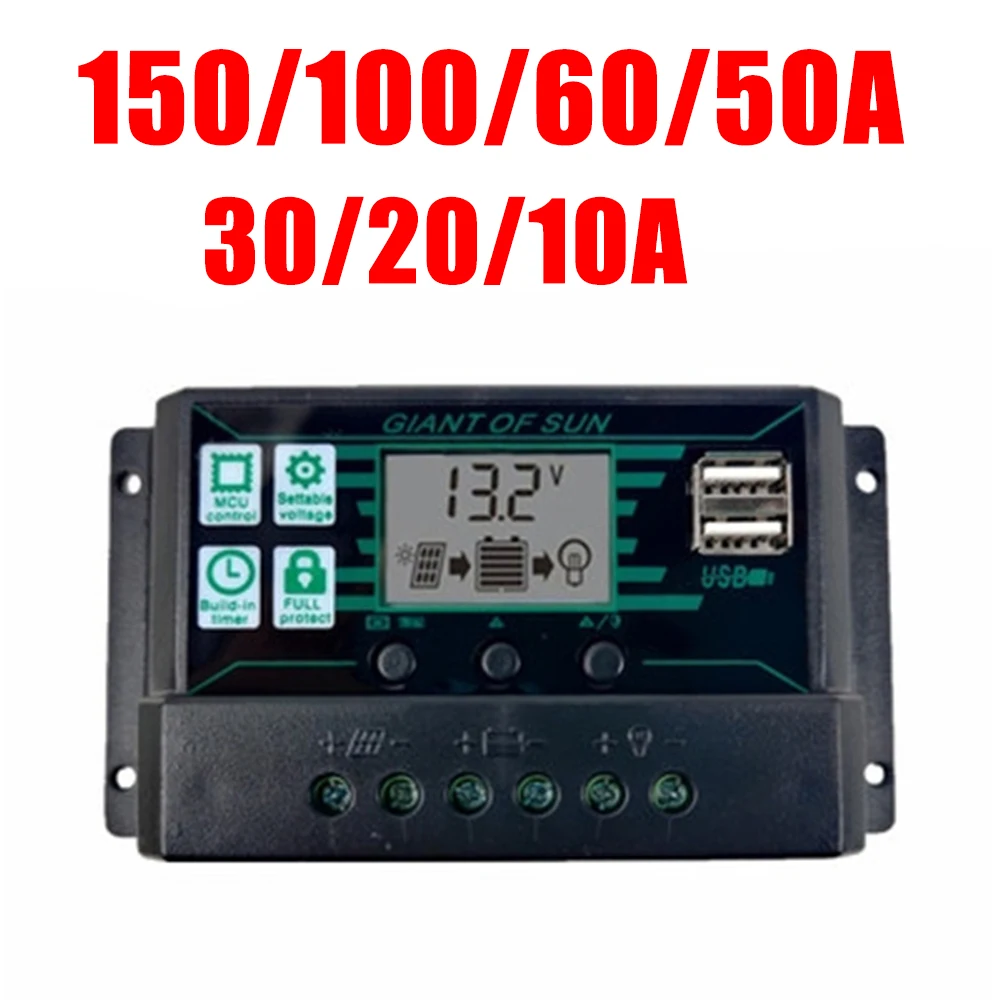 

MPPT PWM Solar Controller 12V/24V 100A 60A 30A 20A 10A Solar Regulator PWM Battery Charger LCD Display Dual USB 5V Output