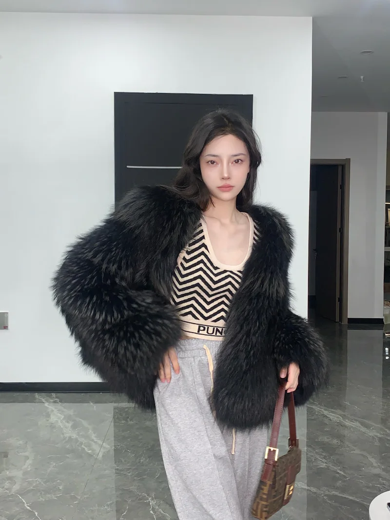 Winter Women 100% Real Raccoon Fur Coat Real Natural Fur Jacket Whole Skin Full Pelt Luxury Streetwear Thick Warm Outerwear New