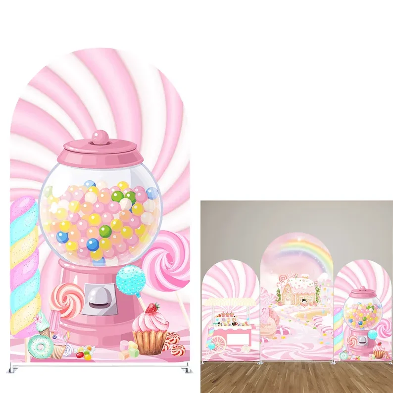 Фото Фон для фотозоны Mehofond Sweet Candyland: Розовый декор для дня рождения девочки, вечеринки в честь рождения ребенка, с пончиками и имбирными пряниками, фон Chiara №5