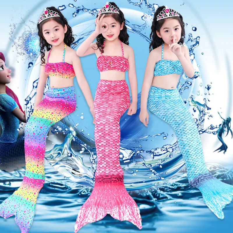 

Kids Swimmable Mermaid Tail for Girls Swimming Bating Suit Mermaid Costume Swimsuit can add Monofin crown with magic wand