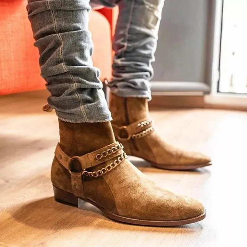 

Men's Brown Suede Boots Handmade Business Cow Suede Zipper Genuine Leather Men's Short Boots Ankle Free Shipping