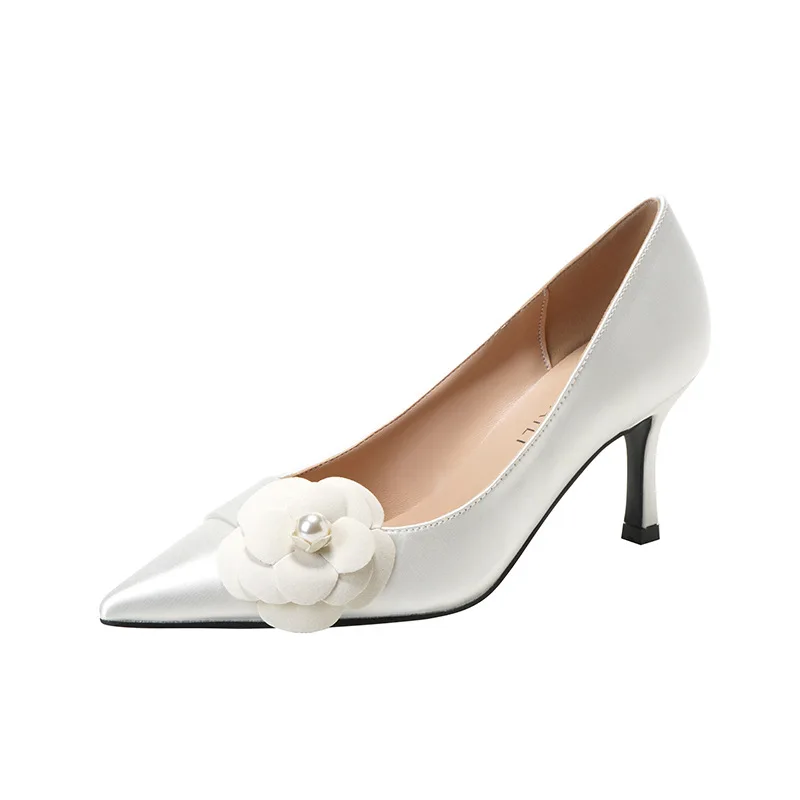 

7.5cm High Heel White Wedding Shoes Women Satin Dress Banquet Women's Shoes