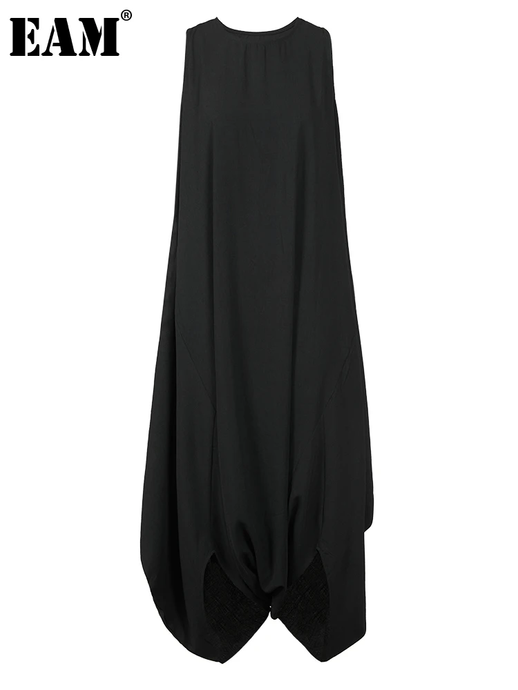 

[EAM] Loose Fit Women Big Size Long Zipper Jumpsuit New High Waist Pocket Stitch Pants Fashion Tide Spring Summer 2023 1DD231001