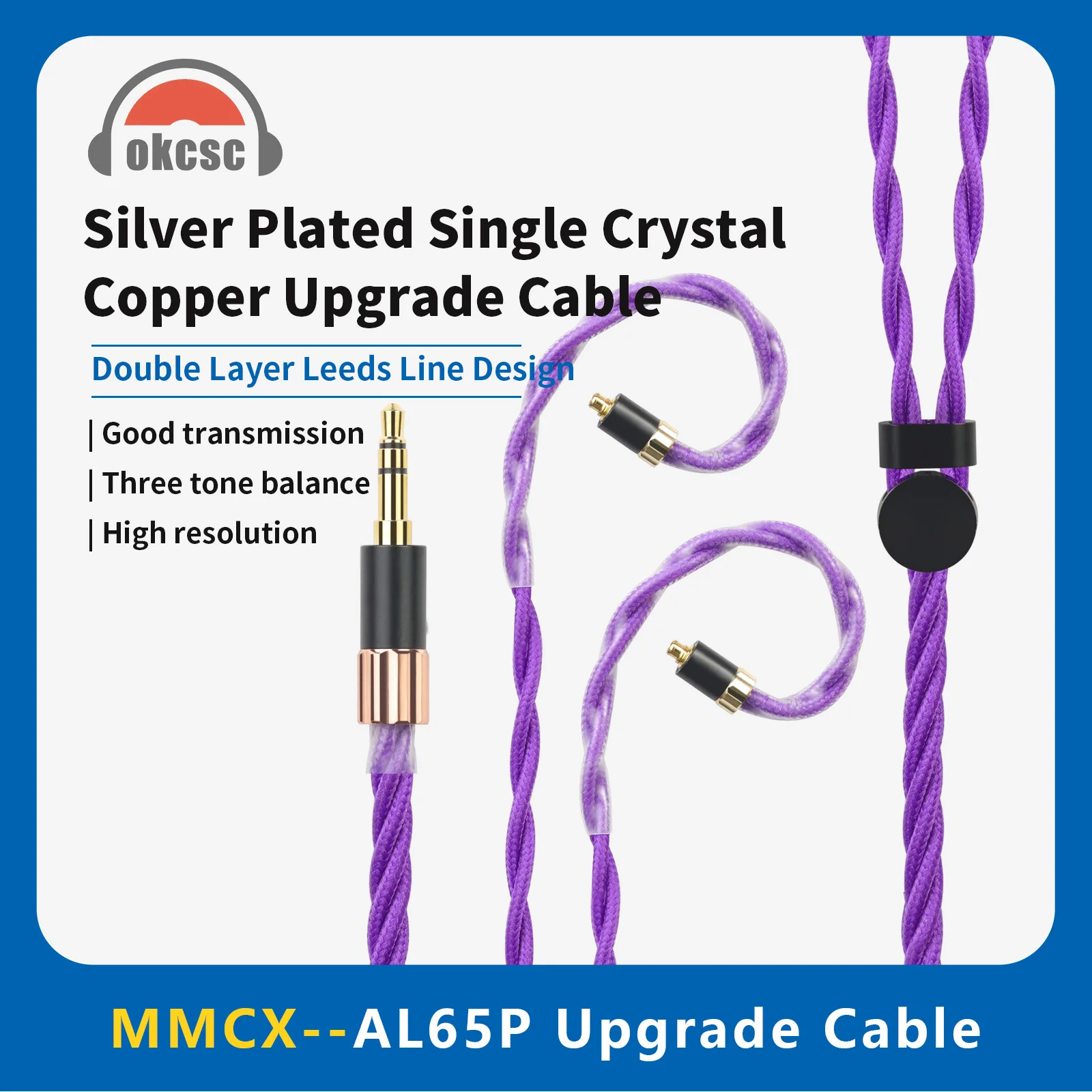 Кабель OKCSC AL65P для наушников MMCX SONY XBA SHURE Westone FIIO AKG DUNU Macaw