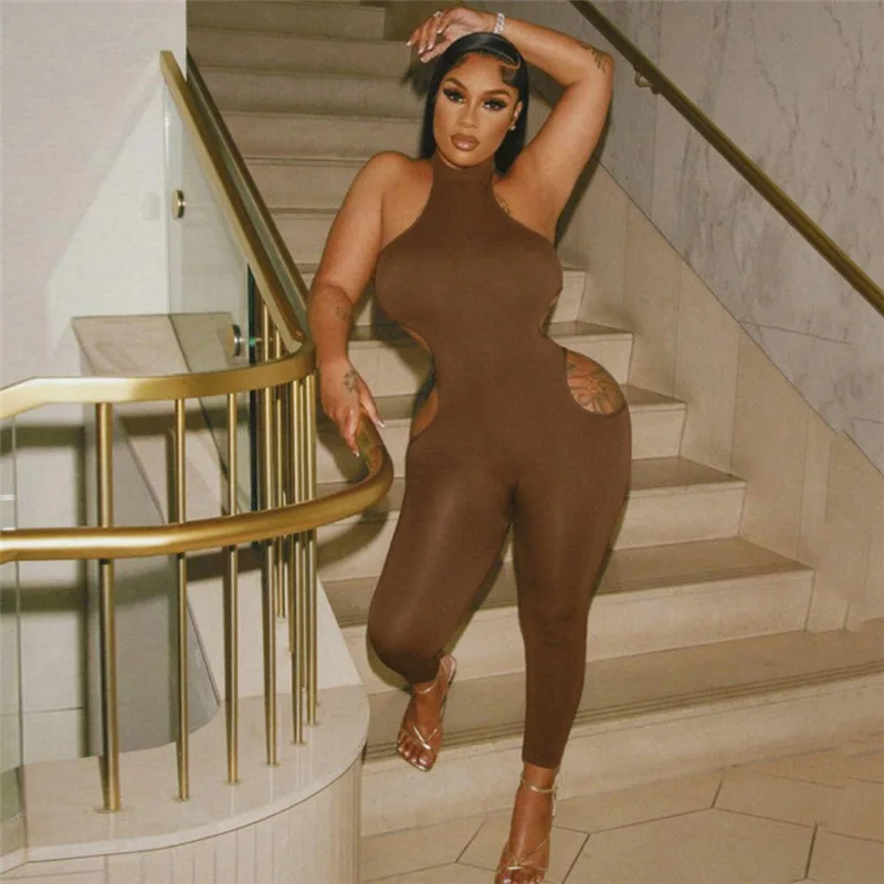 European And American Style New 2023 Summer Women's Sexy Sleeveless Slim Fitting Hip Lifting Jumpsuit