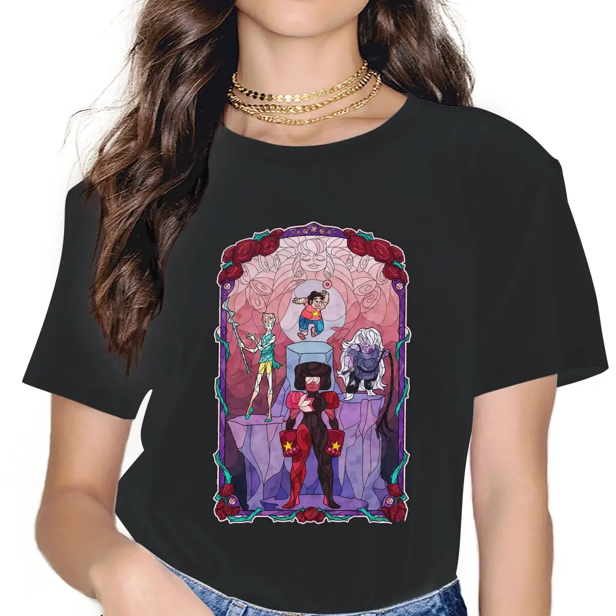 

The Crystal Gems Sweet Girls Women T-Shirt Steven Universe American Animated Crystal Gems Blusas Harajuku Casual Short Sleeve