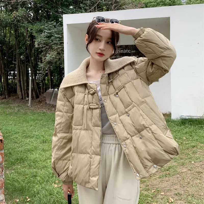 

Women 2023 Winter New Fashion White Duck Down Jackets Female Short Solid Color Outerwear Ladies Thick Warm Casual Coats M161