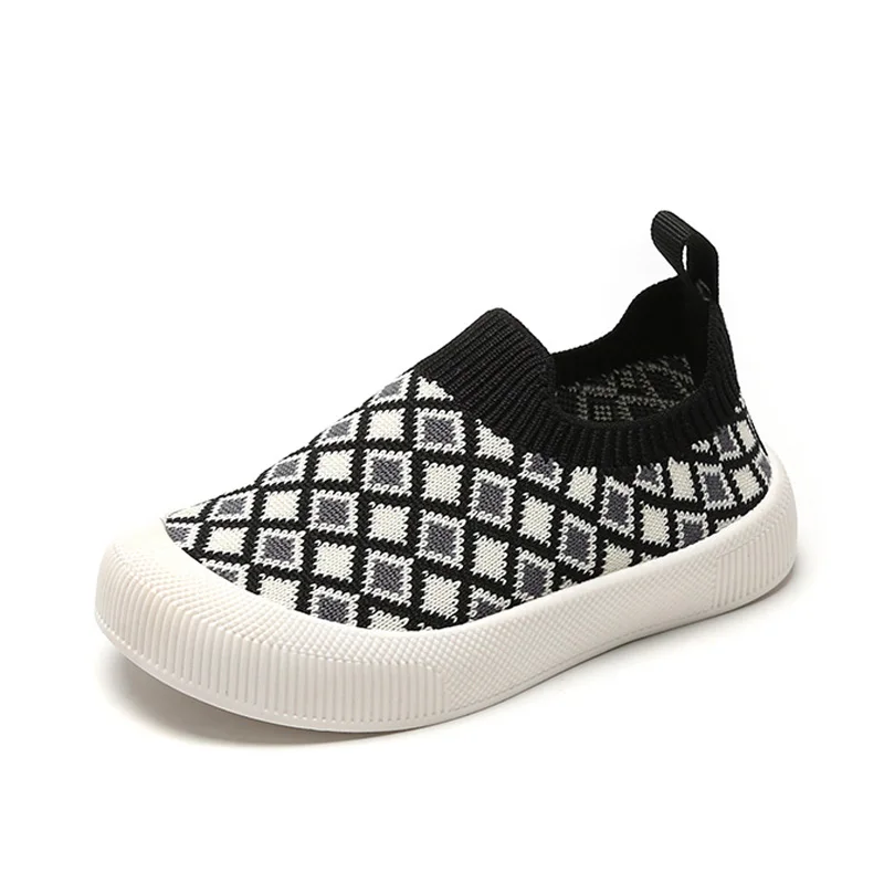 

2022 Spring Baby Girls Boys Shoes Kids Sneakers Non-slip Soft Bottom Student Knitted Shoes Plaid Children Infant Toddler Shoes