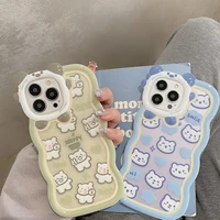 luxury curly wave lace smile happy bear case for iphone 11 13 12 pro max xs xr transparent cute cartoon shockproof phone cover