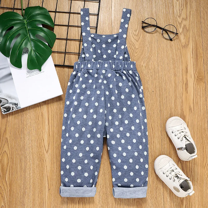 Повседневные милые брюки-комбинезоны в горошек для маленьких и средних