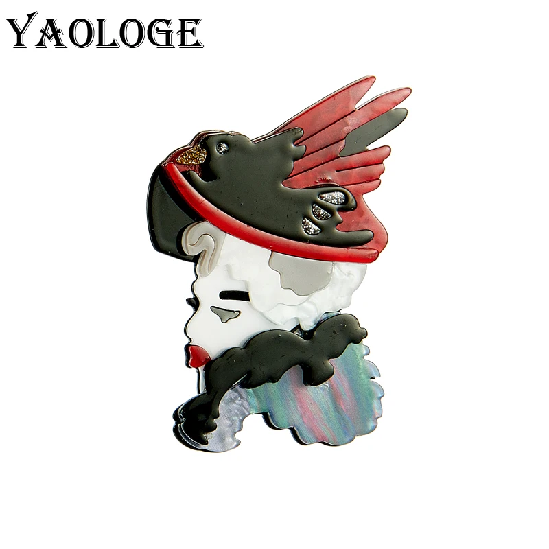 

YAOLOGE Acrylic Wear Bird Hat Lady Brooches For Women Fashion Female Cartoon Badge LapelGirl Party Office Brooch Pin Gifts
