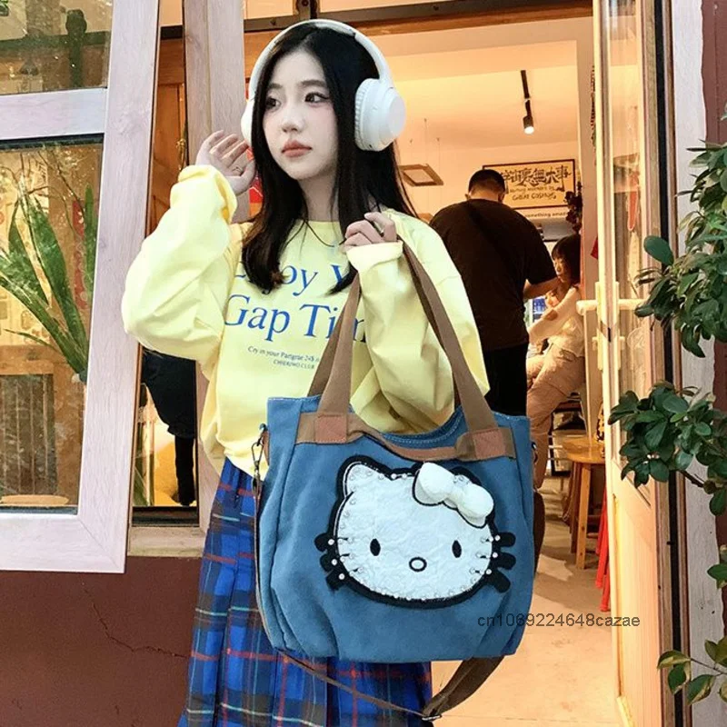 Винтажная холщовая сумка Hello Kitty Kawaii новая модная большая вместительная Millennium Y2K