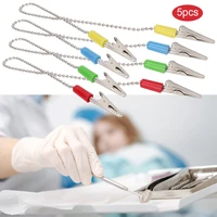 5pcs oral spring clip dental lab bib clip napkin holder with flexible stainless steel ball chain dentist supplie reusable design