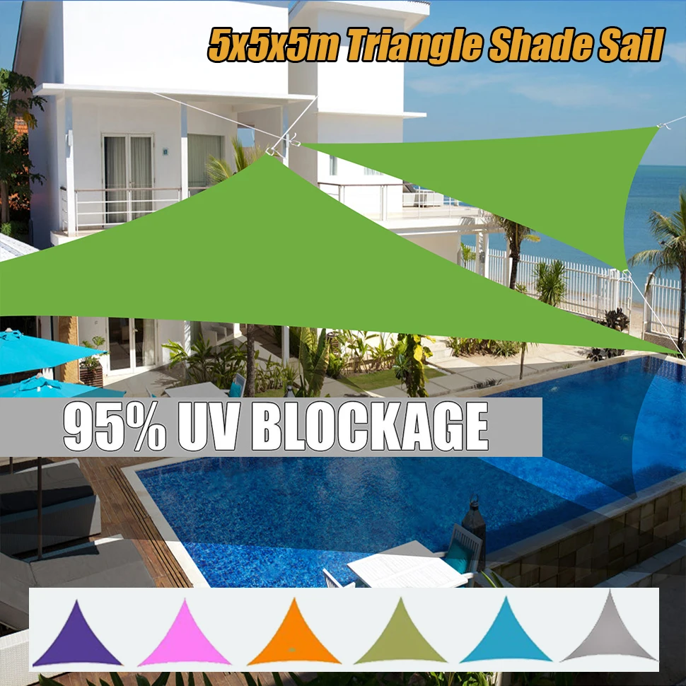 Водонепроницаемый треугольный тент для сада и террасы, водонепроницаемый садовый навес для плавания, кемпинга, двора, паруса, садовый зонт, 5 х5х5 м, 420D Водонепроницаемый треугольный тент для сада и террасы, водонепроницаемый садовый навес для плавания, кемпинга, двора, паруса, садовый зонт, 5 х5х5 м, 420D