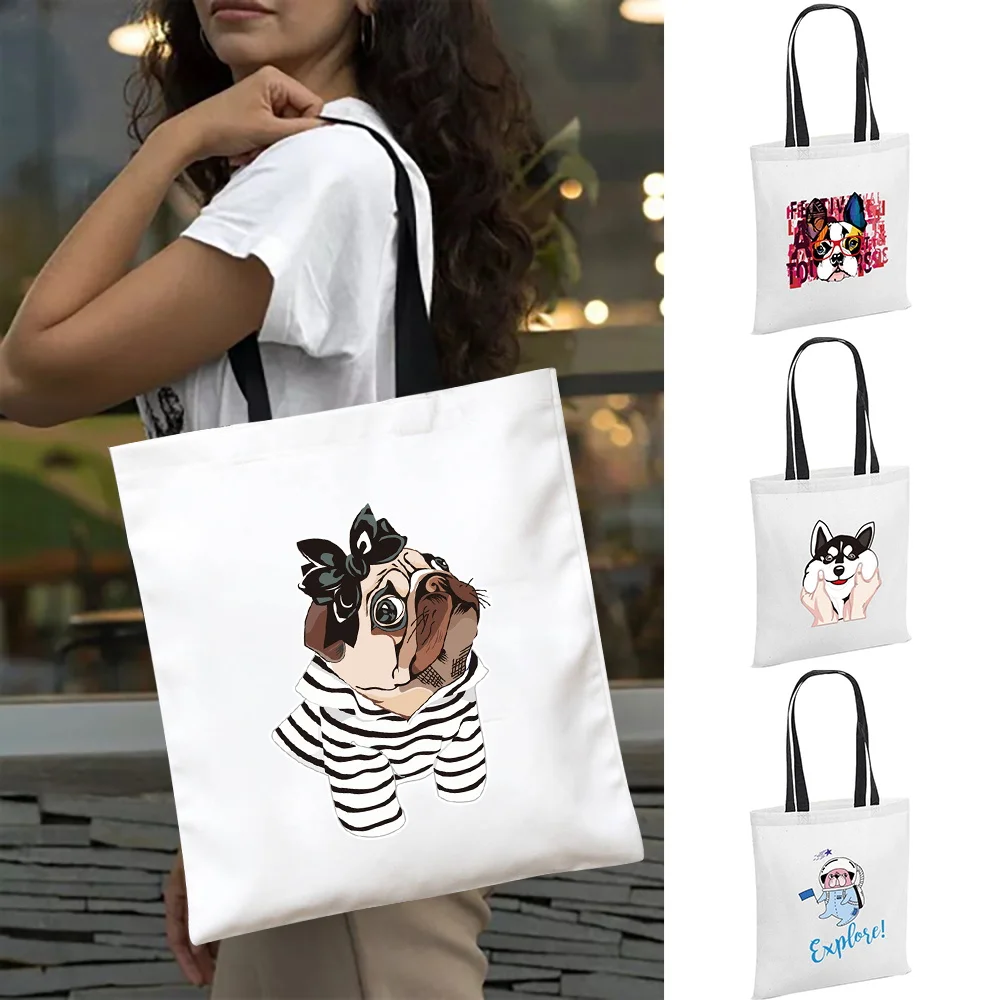 

Холщовая Сумка на плечо для женщин, многоразовый продуктовый органайзер, сумки для покупок, складная уличная дорожная сумка для собак, тоут ...