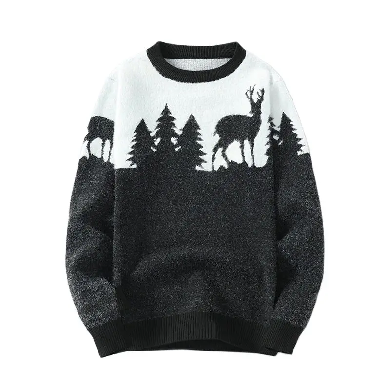 

2022Autumn Winter Christmas Sweater Men Pullovers Deer Print Knitted Sweaters Unisex Man Woman Funny Christmas Sweater