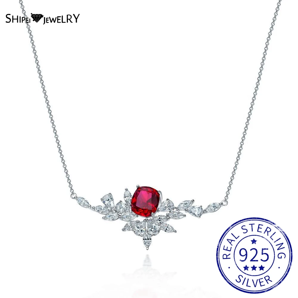 

Shipei Luxury 925 Sterling Silver Created Moissanite Ruby Sapphire Gemstone Party Pendant Necklace For Women Fine Jewelry Gifts