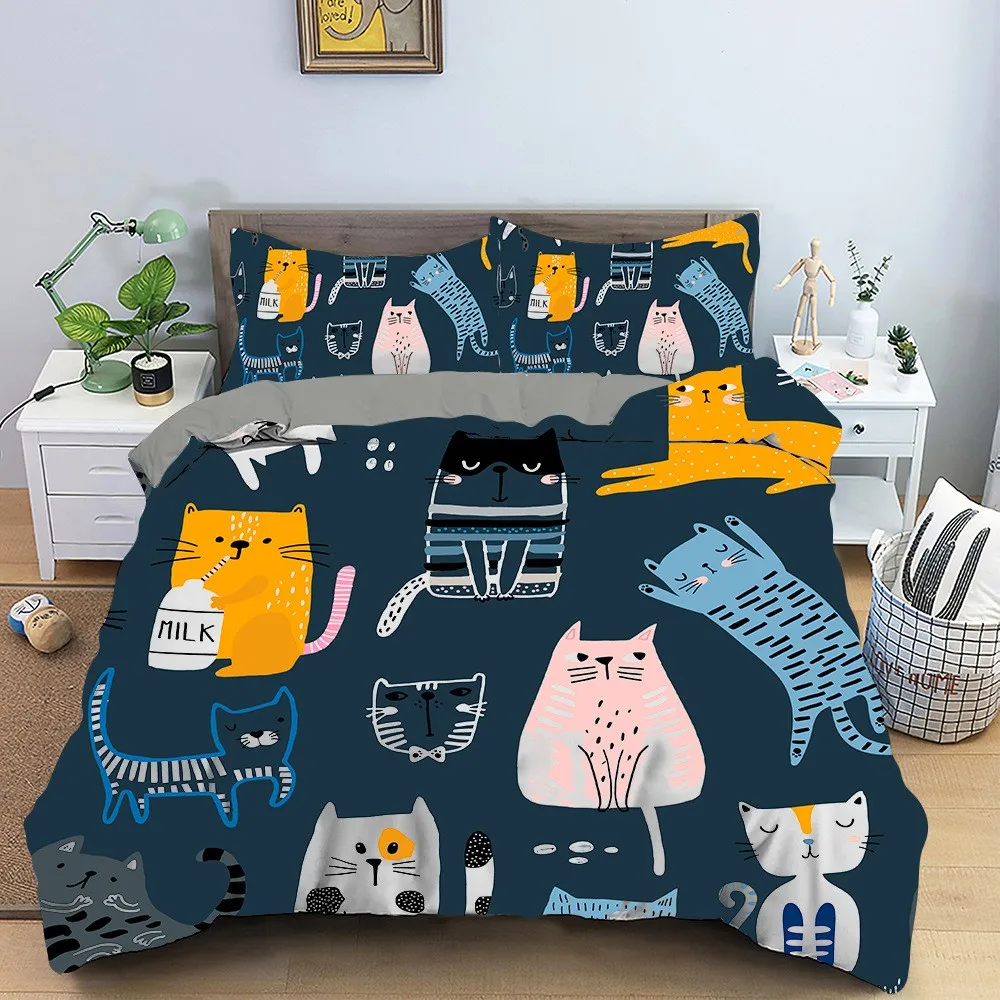 

Kitten Duvet Cover Soft Microfiber Bedclothes with Pillowcase for Girls Woman Bedroom Decor Gifting Cartoon Cat Bedding Set Cute