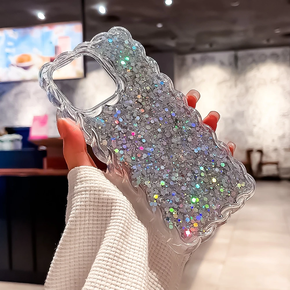 

Luxury Glitter Epoxy Curly Case For Iphone 14 13 12 11 Pro Max X Xr Xs 7 8 6 6s Plus Se Bling Wave Soft Silicone Colorful Cover