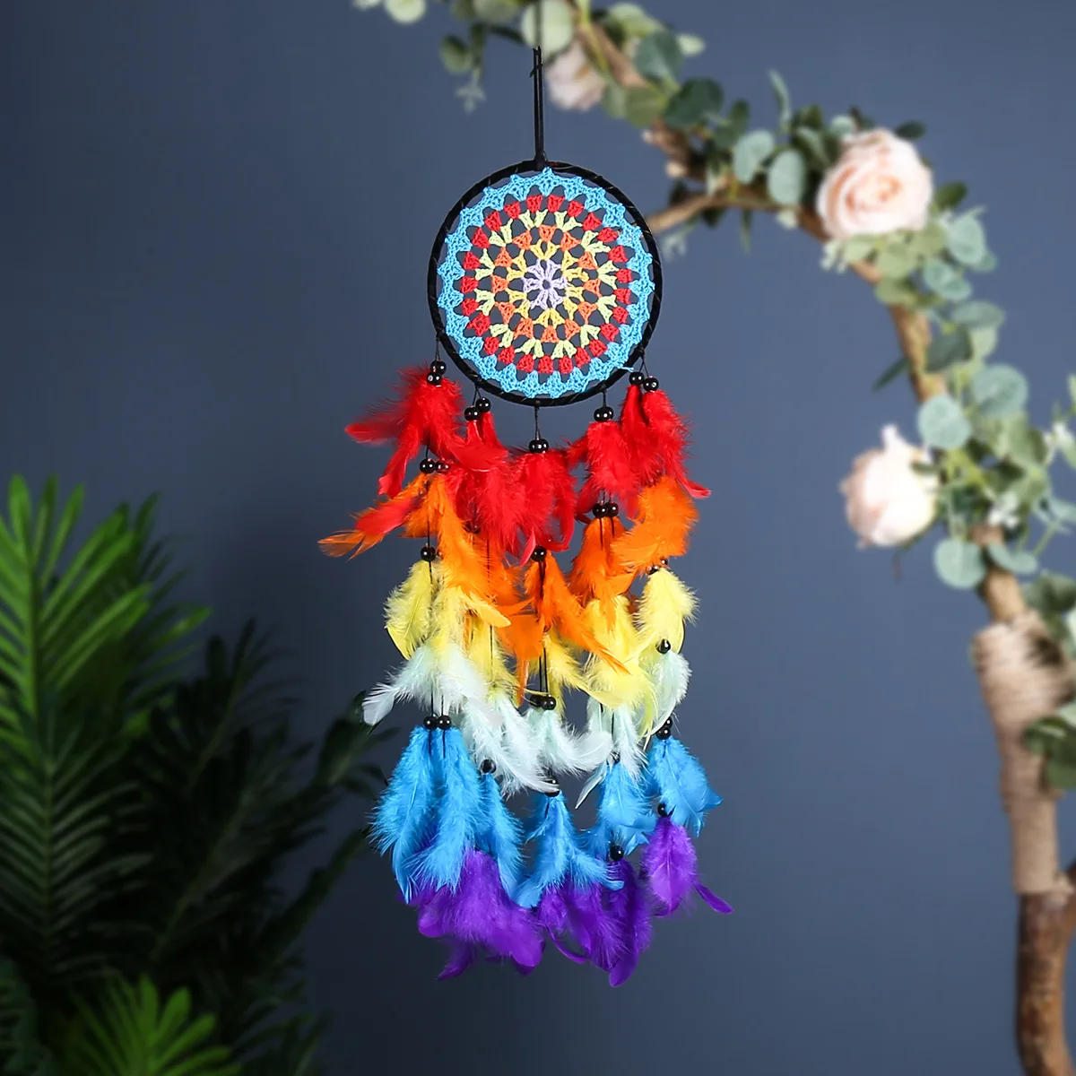

Colorful Feather Dreamcatcher Pendant Rattan Ring Dream Catcher Pendant Bedroom Garden Decor Girl Room Handwoven Creative Gift