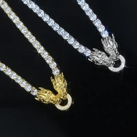 adjustable size 5mm tennis chain necklace with gold silver plated dragon pendant for men women hip hop punk styles jewelry gift