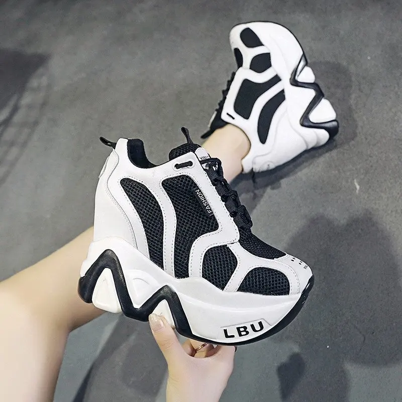 

Summer New Mesh Sneakers Color Matching Trendy Shoes Women High Top Sneakers Women Platform Ankle Boots Height Increase Shoes