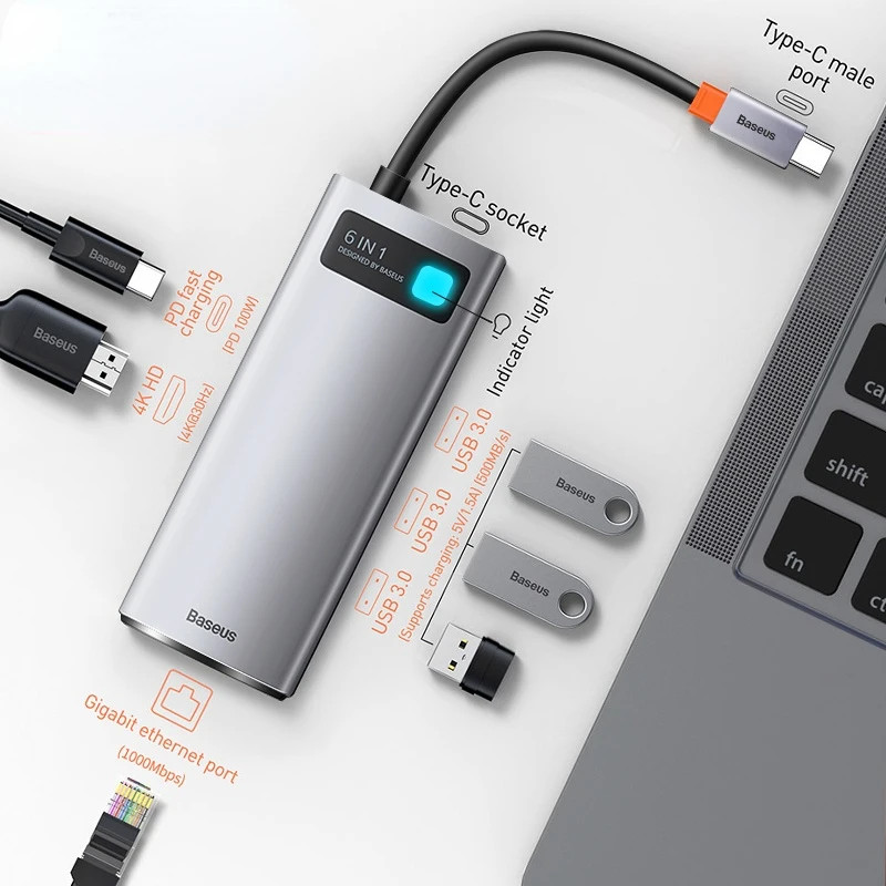 

Baseus usb c hub usb 3.0 3 0 tipo c multi hub para macbook pro superfície de ar pro 7 usb ethernet hub rede doca estação divisor