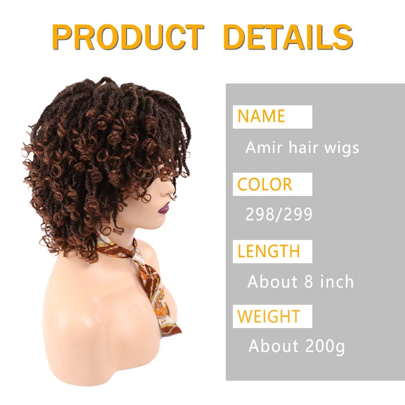 Amir Short Dreadlock Wig Synthetic Soft Faux Locs Wigs Braiding Twist Hair Wigs For Women/Men Black Brown Wig images - 6