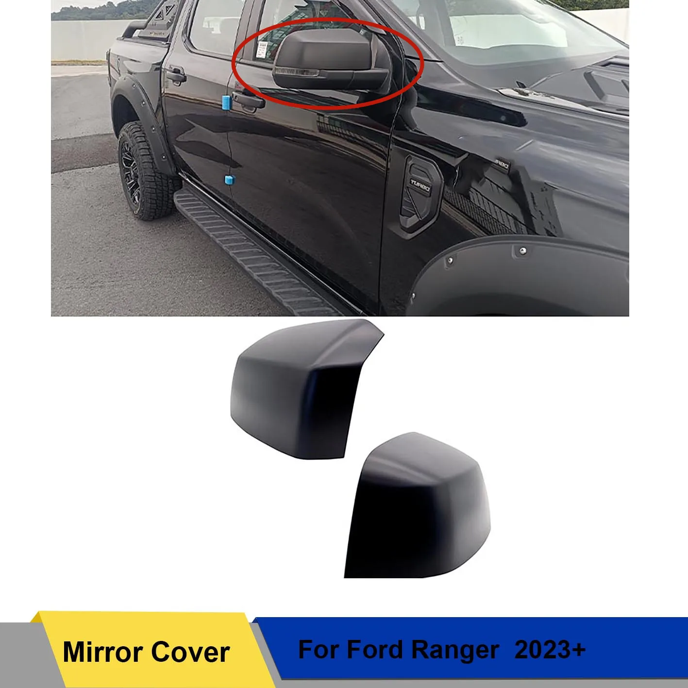 

Matte Black Side Mirror Cover For Ford Ranger T9 2023+ 2PCS Car Accessories