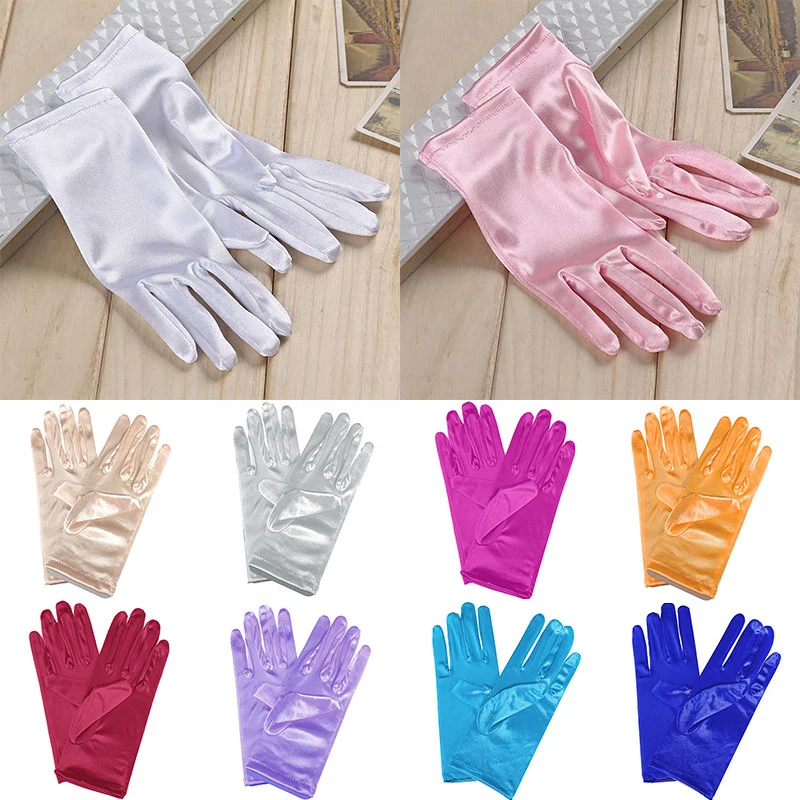 

1 Pairs Costume Prom Party Gloves Satin Pearl Full Finger Mittens Women Wedding Bridal Short Gloves Solid Color Gloves Guantes