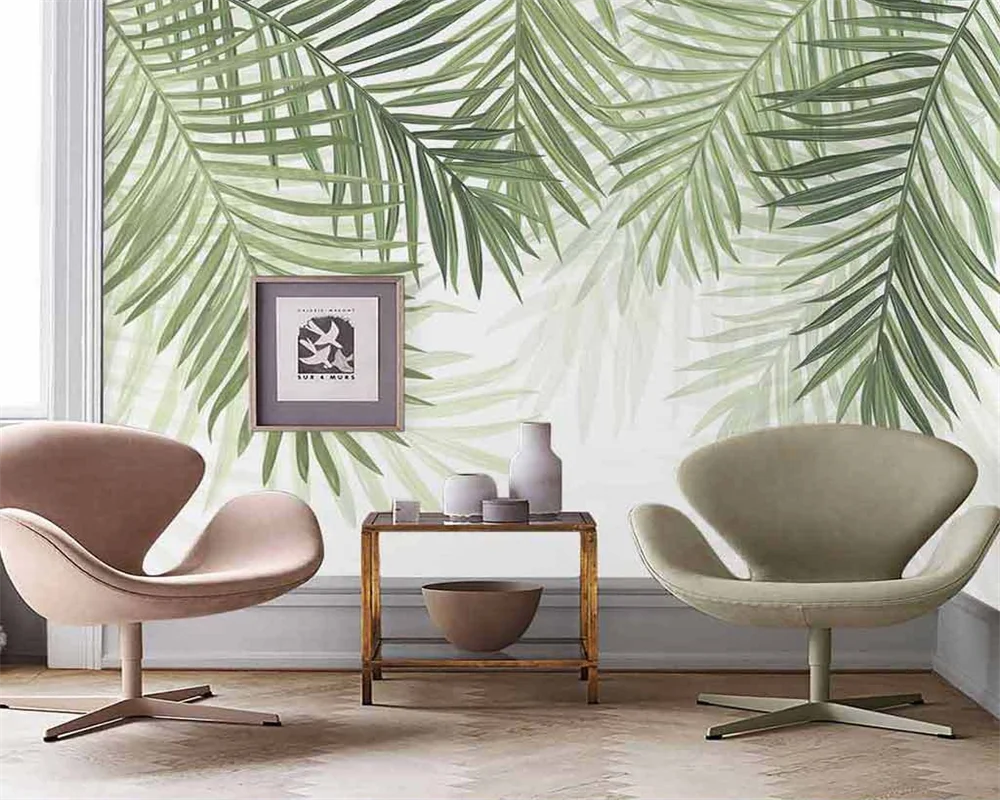 

beibehang Custom modern new Nordic hand painted palm leaves tropical plants background wallpaper papel de parede papier peint