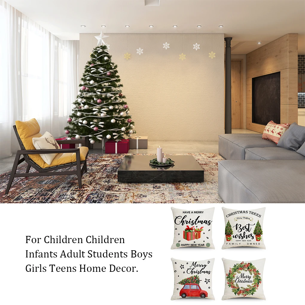 

4 шт./компл. Рождественская наволочка для подушки, декоративный чехол для подушек, новый год, искусственное украшение для спальни, кровати, д...