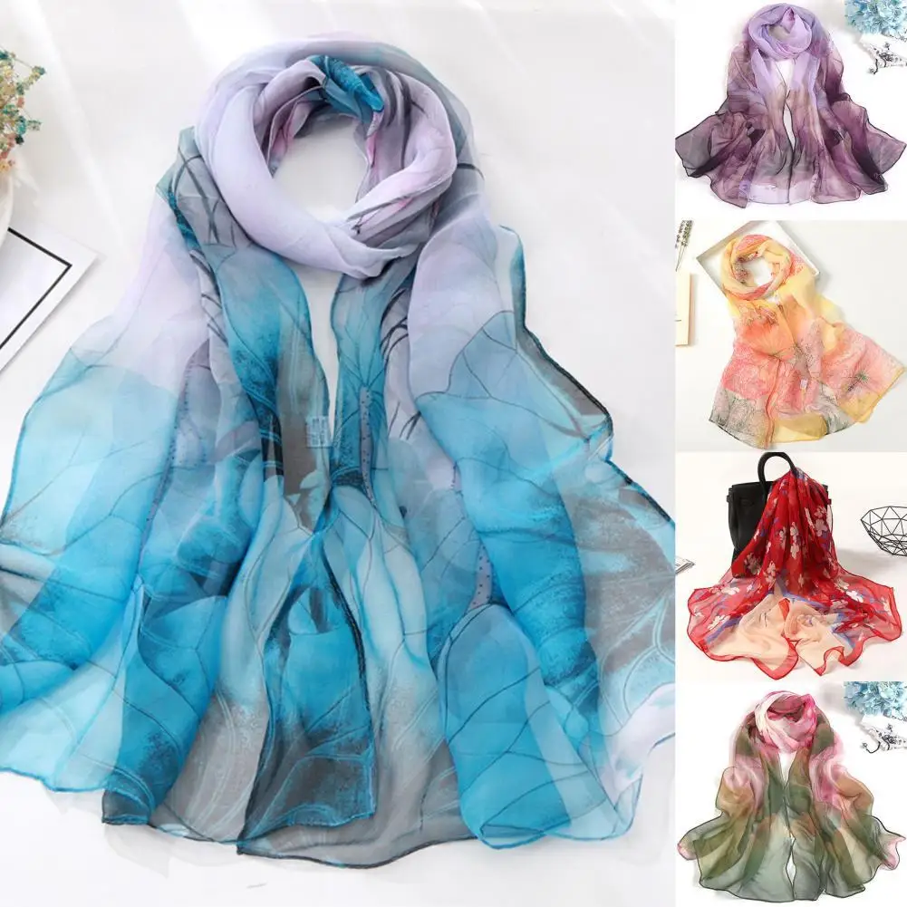 Lady Scarf Floral Printing Sunscreen All Match Women Shawls for Daily Use