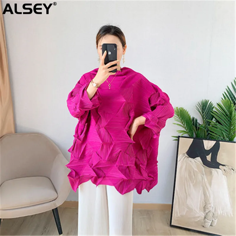 Плиссированные Топы ALSEY Miyake с бриллиантами женская летняя новая широкая футболка