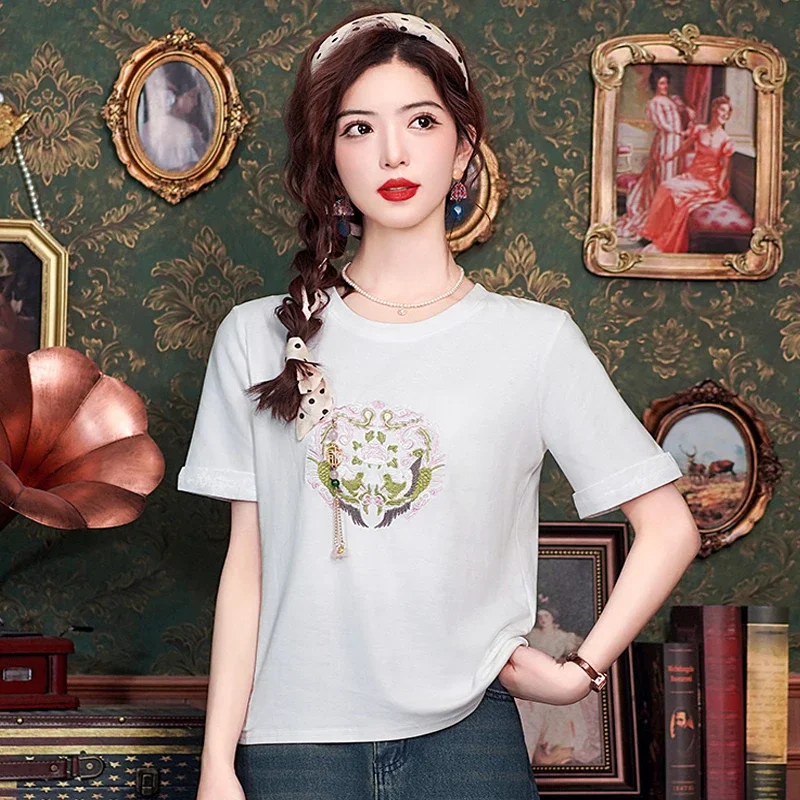 Летняя белая женская блузка с коротким рукавом рубашка модные женские блузки 2024