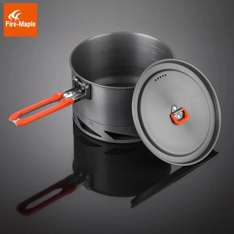 

Fire Maple K2 1.5L Heat Exchanger Pot Outdoor Portable Foldable Handle Camping Kettle Picnic Cookware with 2 Bowls 338g FMC-K2
