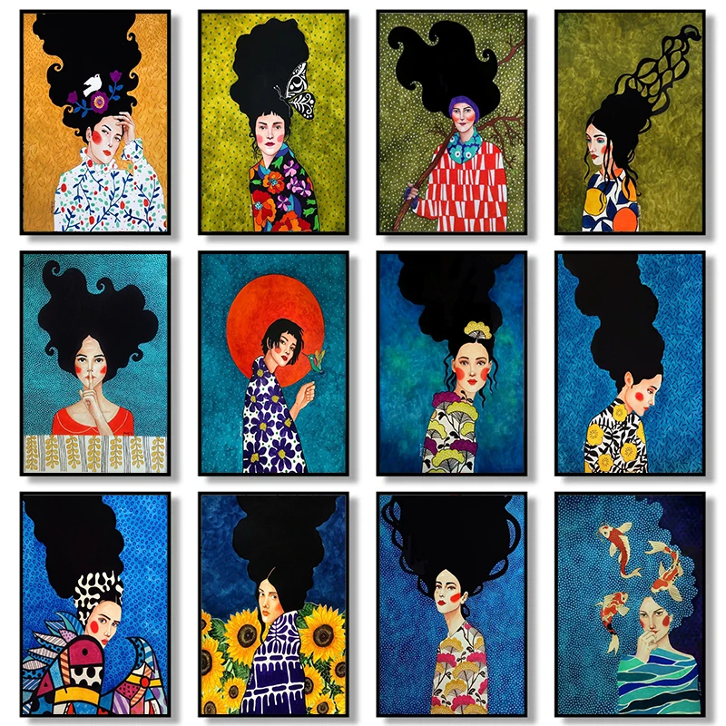 Настенный постер в скандинавском стиле для винтажной девушки цветок волос